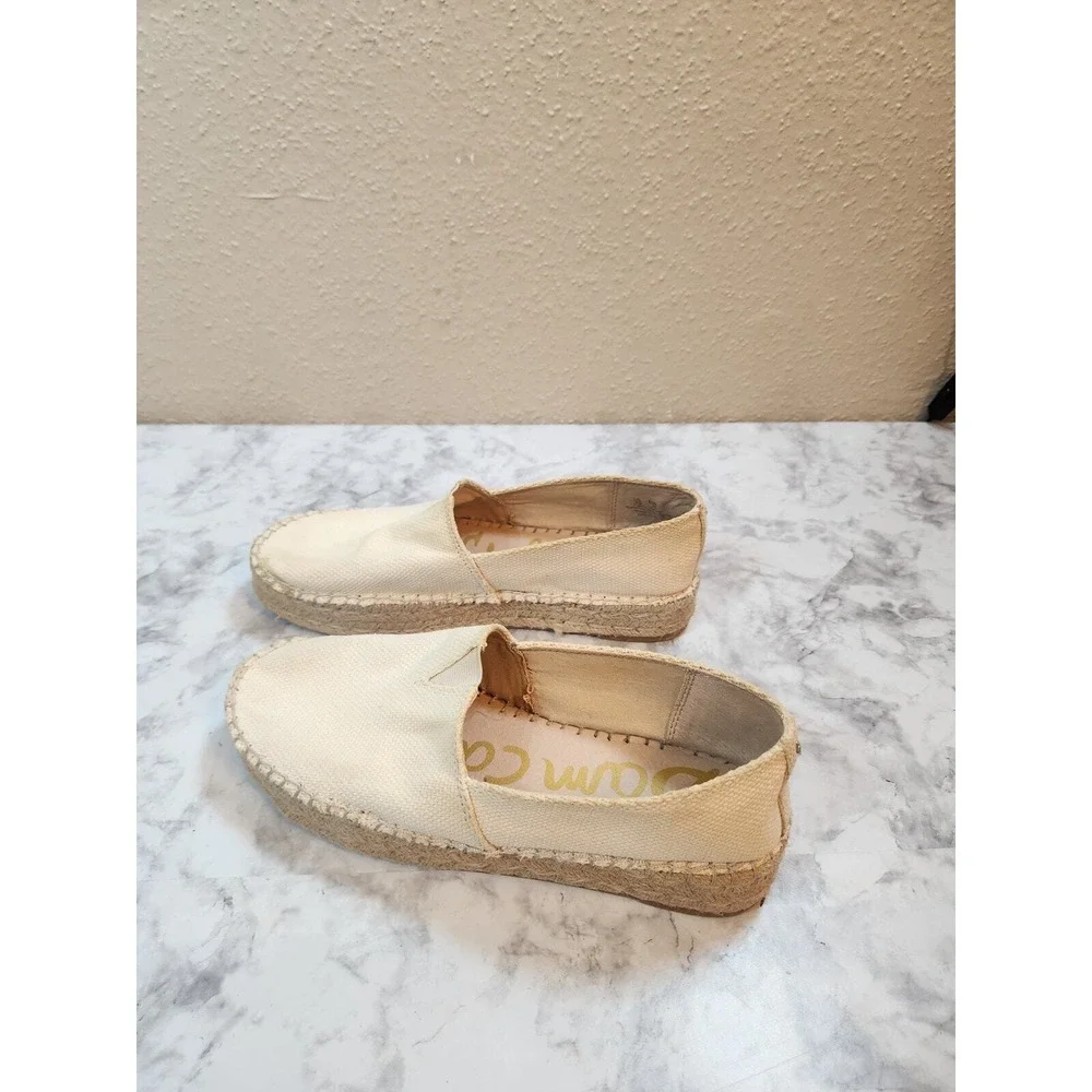 Sam Edelman Womens 9 Cream Cherlene Espadrille Platform Slip On Flats